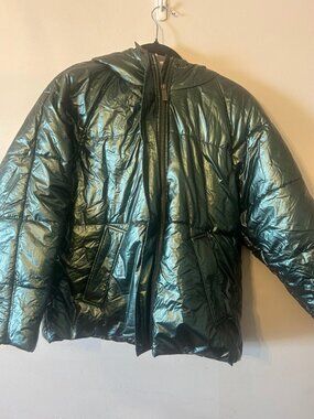 Metallic Green Hooded Puffer Jacket